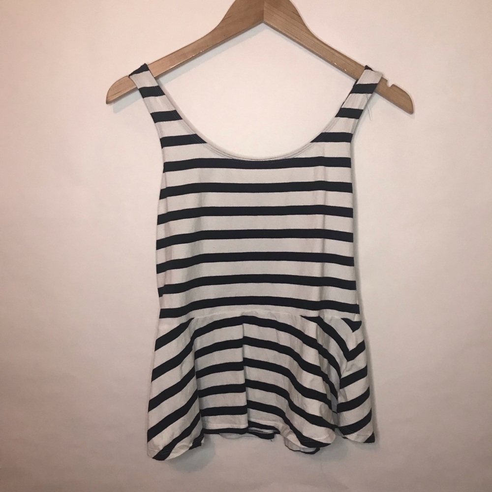 Express Black and White Stripe Peplum Top
